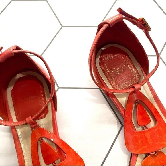 Christian Dior T-Strap Orange Coral Sandals SIZE 5 - Picture 3 of 10